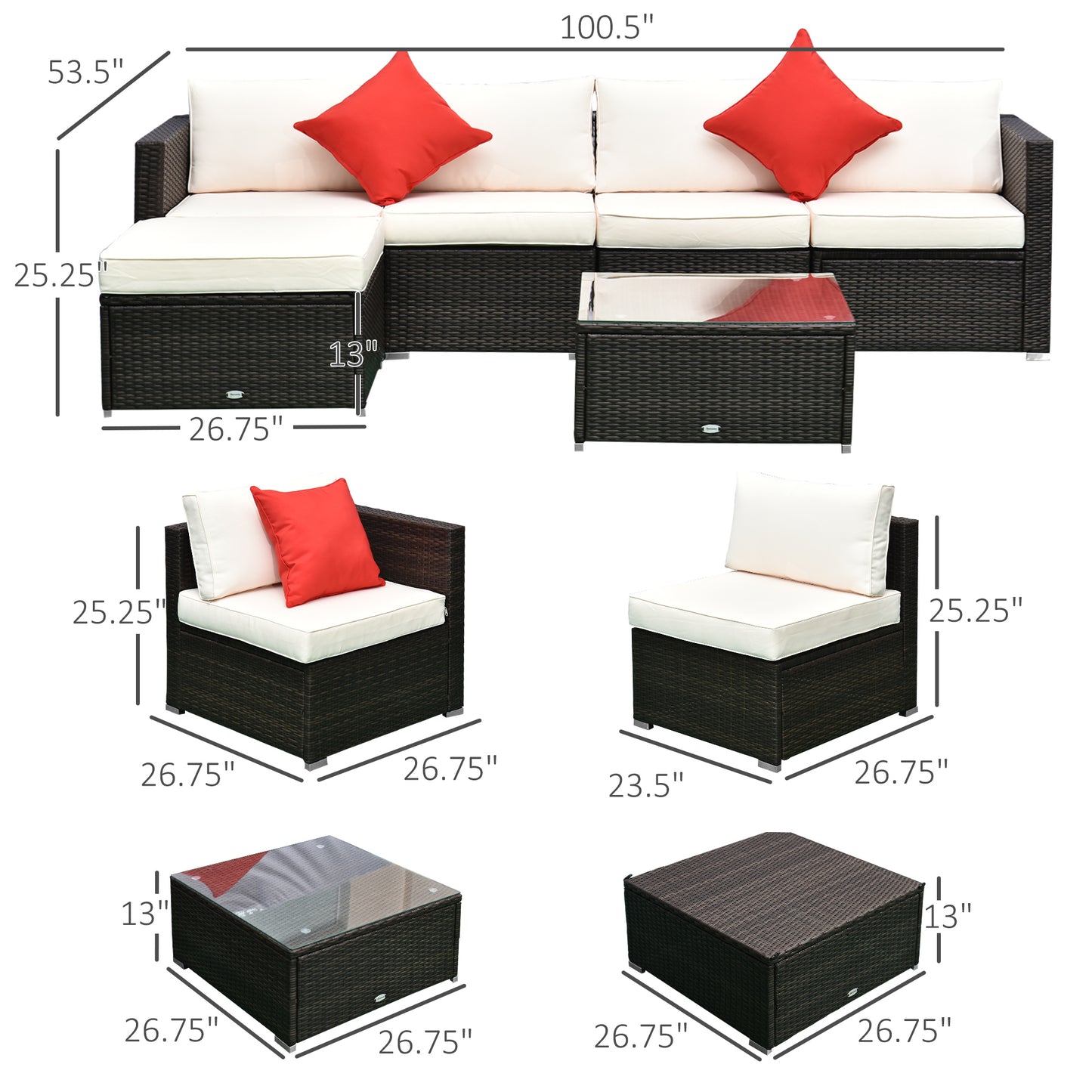 6-Piece Outdoor Wicker Sectional Sofa Set with Ottoman & Table