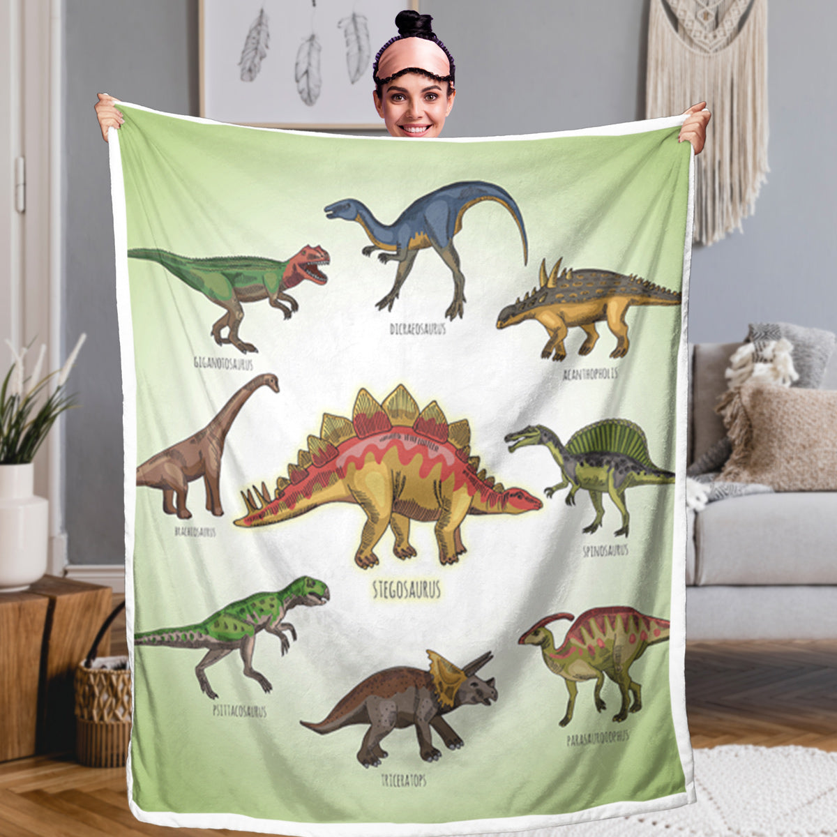 Dinosaur Family Sherpa Fleece Throw Blanket - 50x60 & 60x80