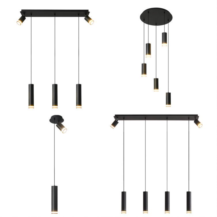 6-Light Matte Black Kitchen Island Pendant Light Fixture, Adjustable Cylinder Design