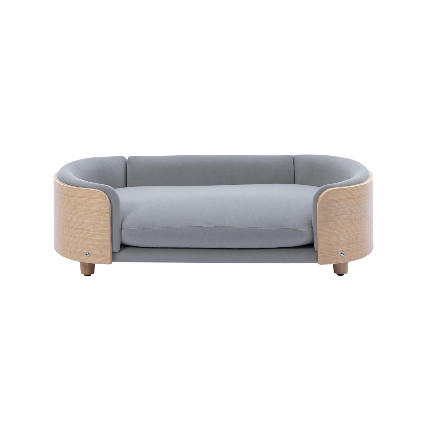 Large Scandinavian Style Elevated Dog Bed with Velvet Cushion and Solid Wood Legs