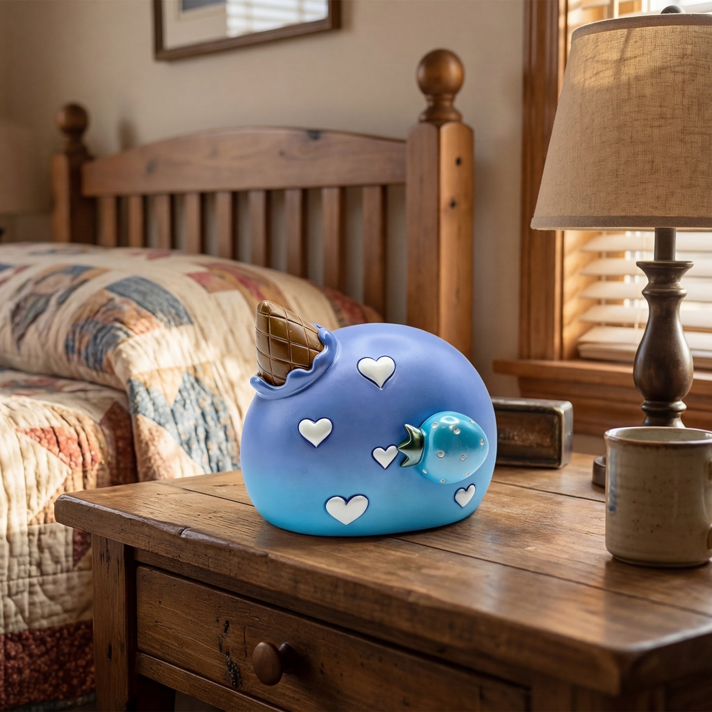 Blue Strawberry Music Box Night Light - Decorative Wooden Musical Box