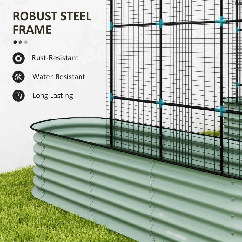 Garden Bed Set with Arch Trellis Climbing Net Galvanized Steel Green
