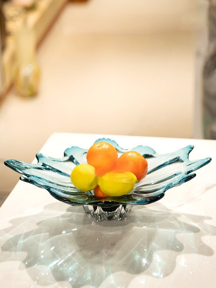 Minimalist Glass Fruit Bowl with Blue Lotus Leaf Pattern - Modern Home Decor