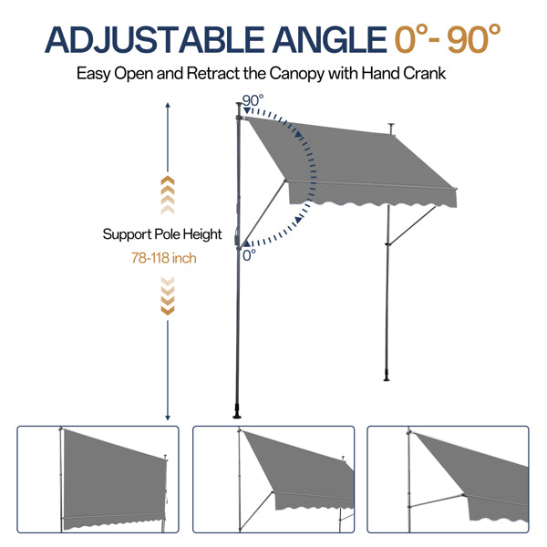 Retractable Canopy Awning - Grey Polyester Shade Shelter