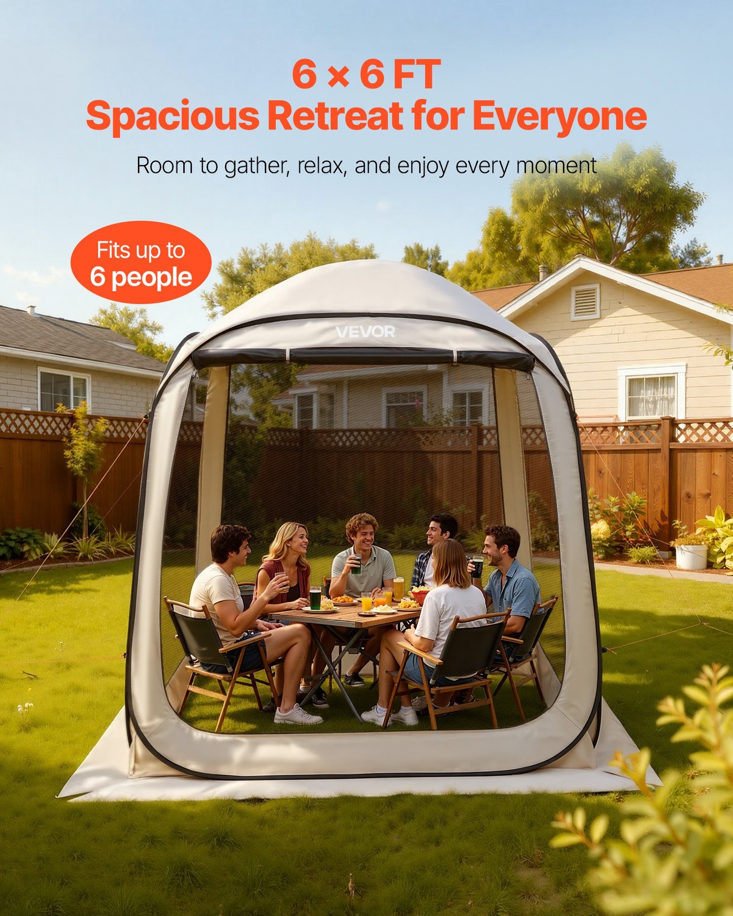 6x6 Ft Pop Up Screen House Tent with Mesh Sides & Carry Bag - Garden, Patio, Backyard