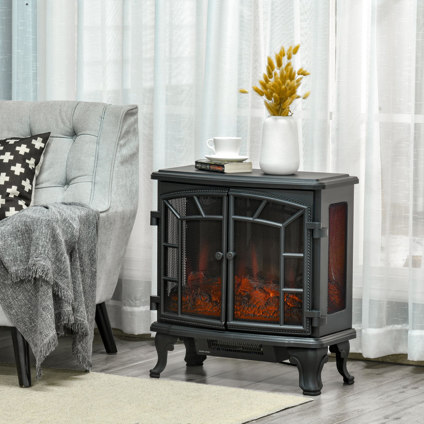 27-Inch Electric Fireplace Heater with Remote & Adjustable Brightness