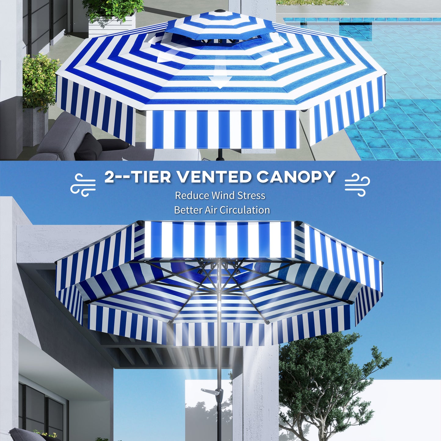 8.6FT Patio Umbrella with UPF 30+ Protection - Navy Blue