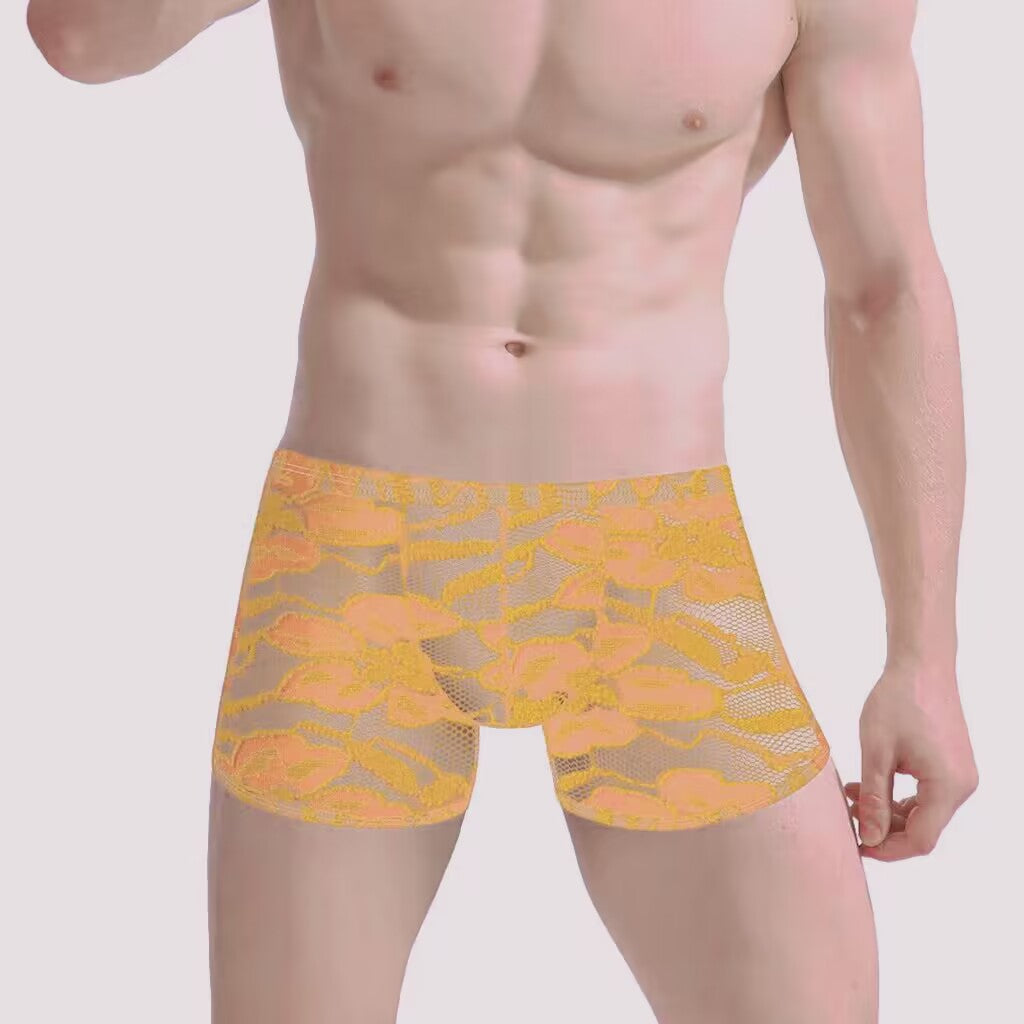 Men's Lace Mesh Boxers - Translucent Loungewear Bottoms for Men