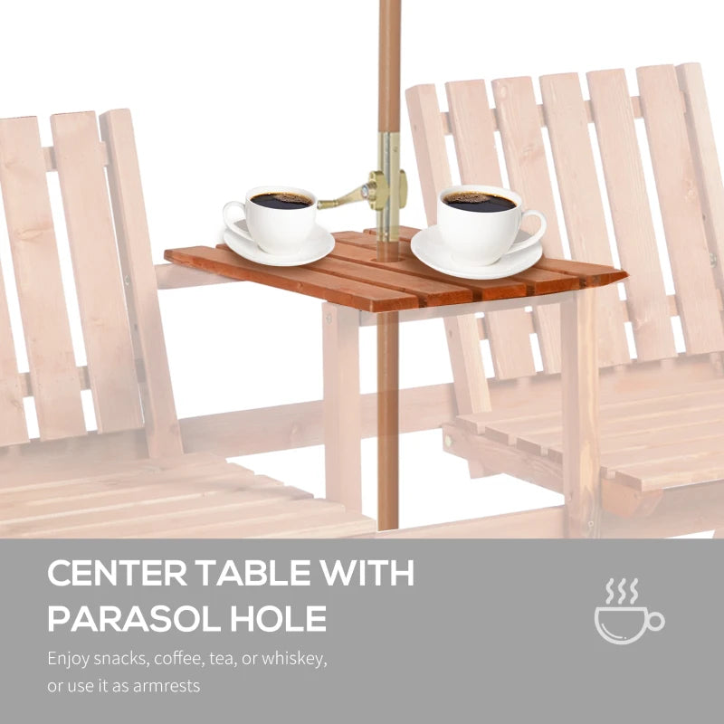 Wooden Patio Bench with Middle Table & Umbrella Hole - Orange