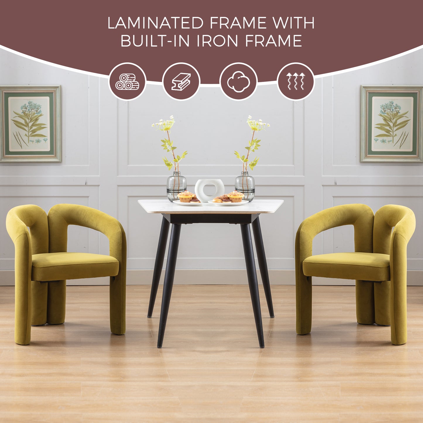 Velvet Upholstered Accent Dining Chairs - Set of 2 - Olive