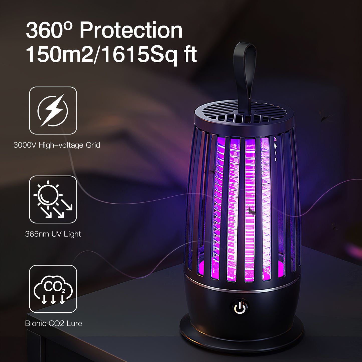 Rechargeable Mosquito Killer Lamp with Night Light and UV Trap for Indoor Outdoor Use
