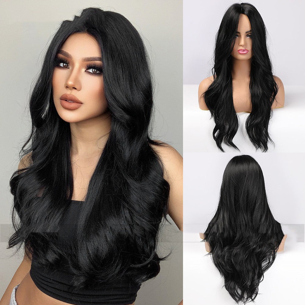 Black Curly Wigs for Cosplay 26 Inch Long Parted Synthetic Hair