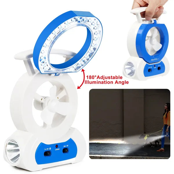 Multi-Functional Desk Fan with 180° LED Lamp & Flashlight - Portable Cooling & Lighting
