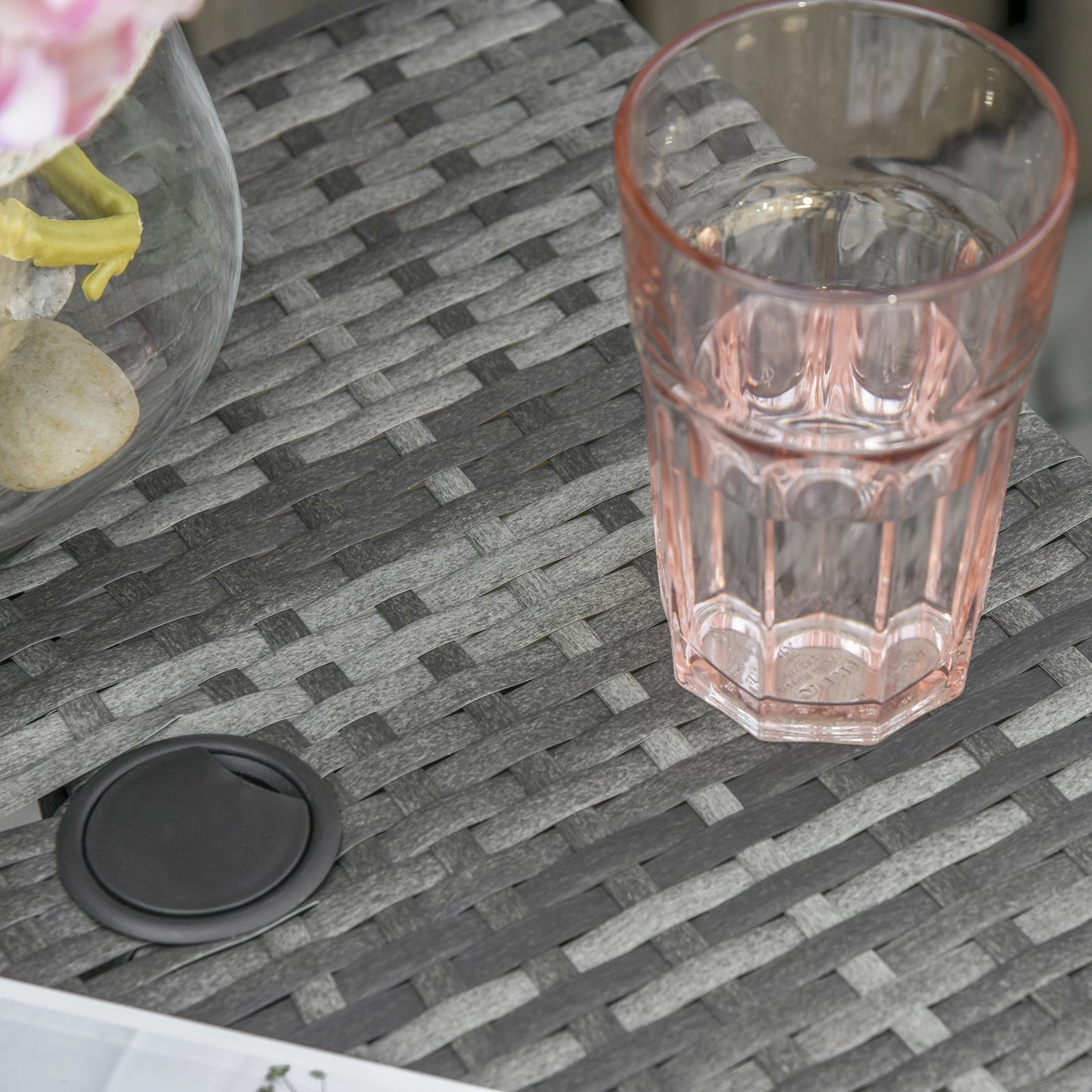 Outdoor Rattan Wicker Side Table with Umbrella Hole - Gray