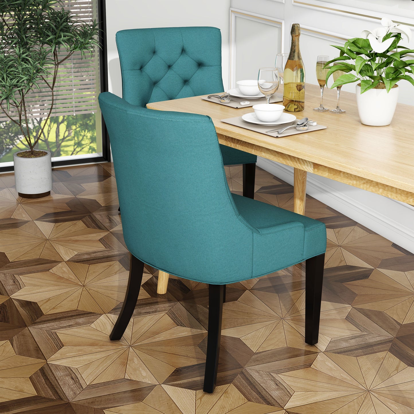 Cheney Dining Chair Set of 2 - Teal Upholstered with Wood Legs