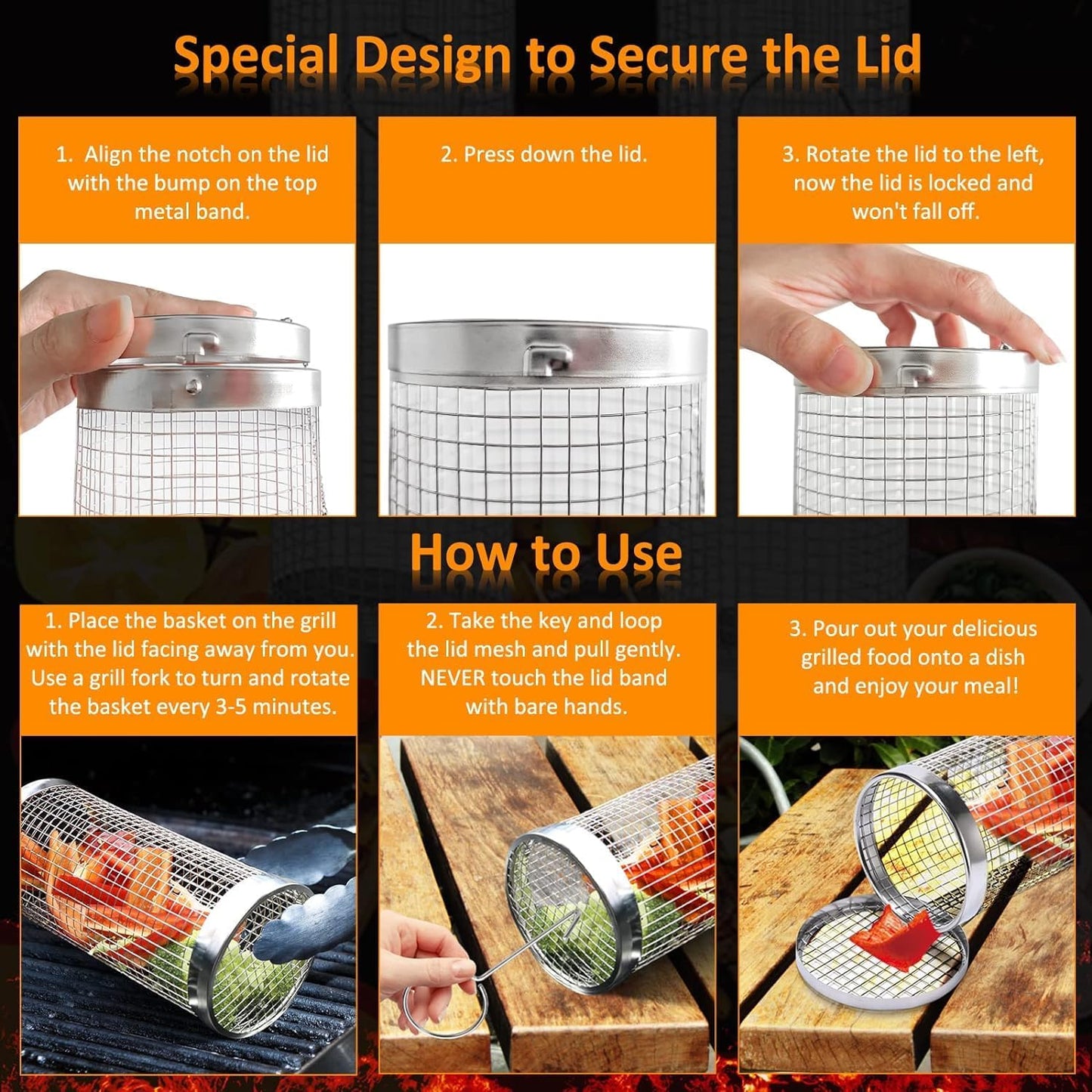 304 Stainless Steel Grill Basket Set - BBQ Accessories for Men