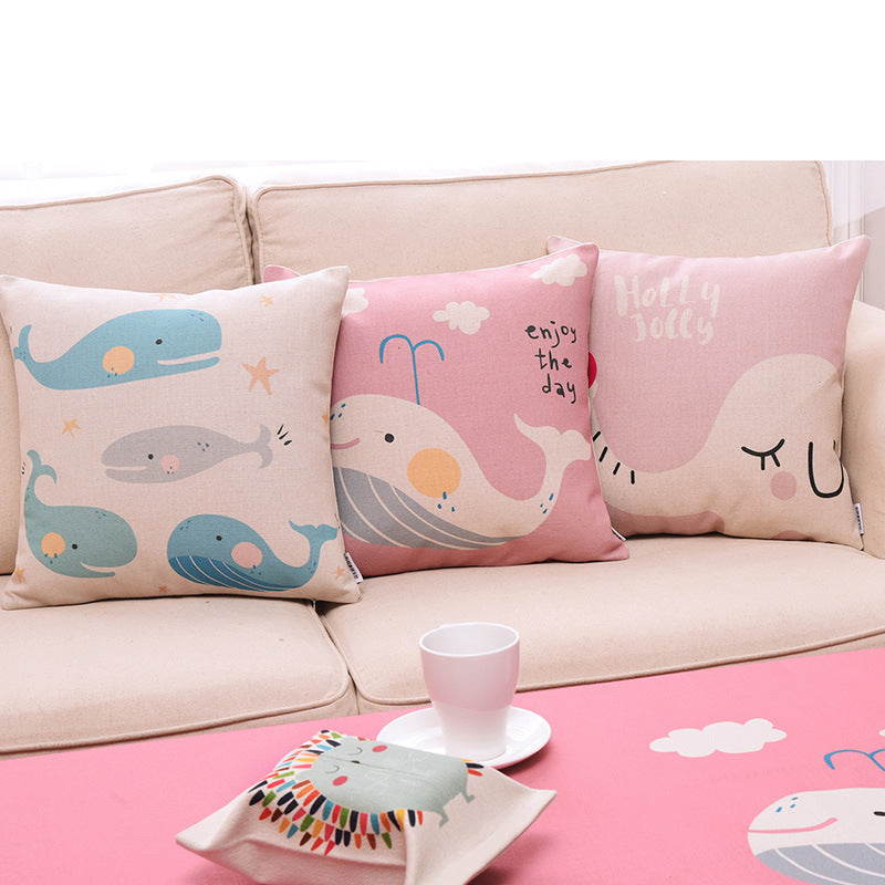 Cute Cotton and Linen Throw Pillow Cover | Childrens Animal Design Cushion