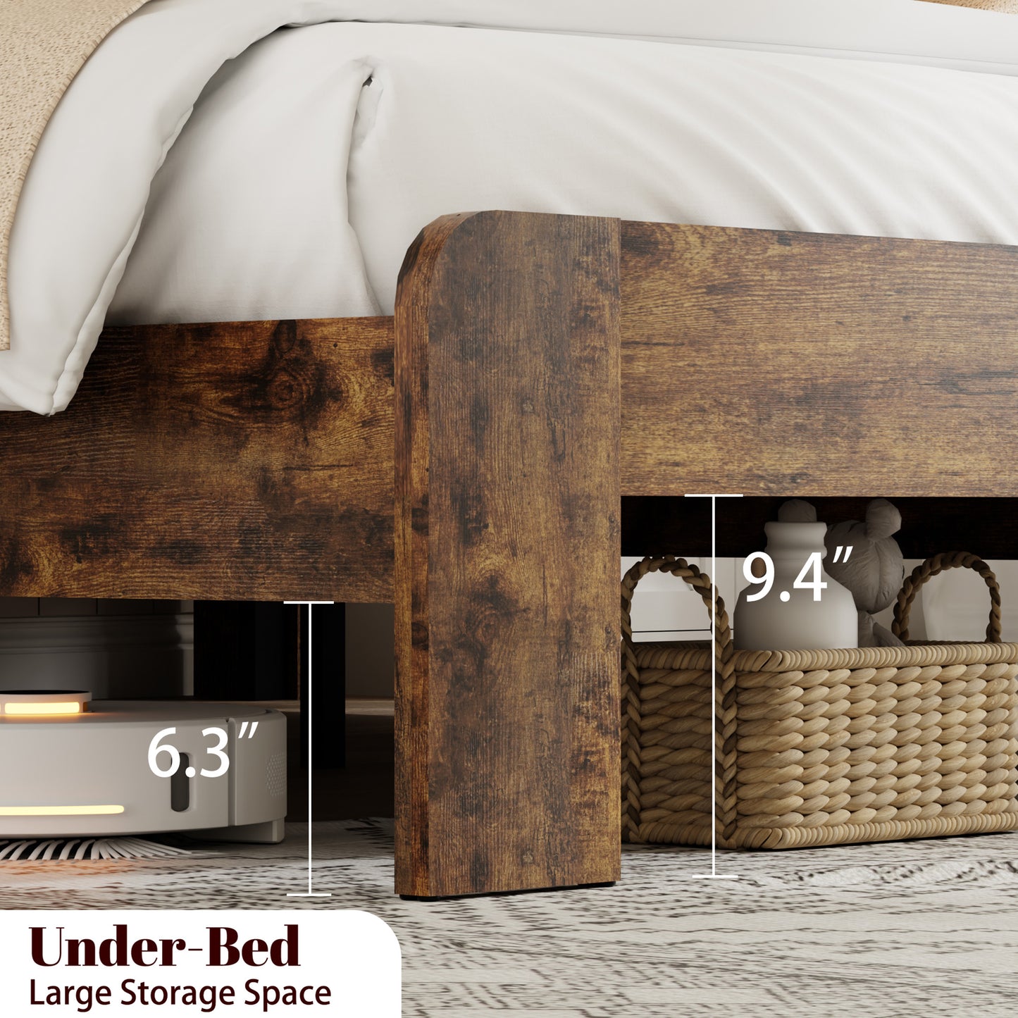 Queen Metal Platform Bed Frame with Charging Station - Dark Brown
