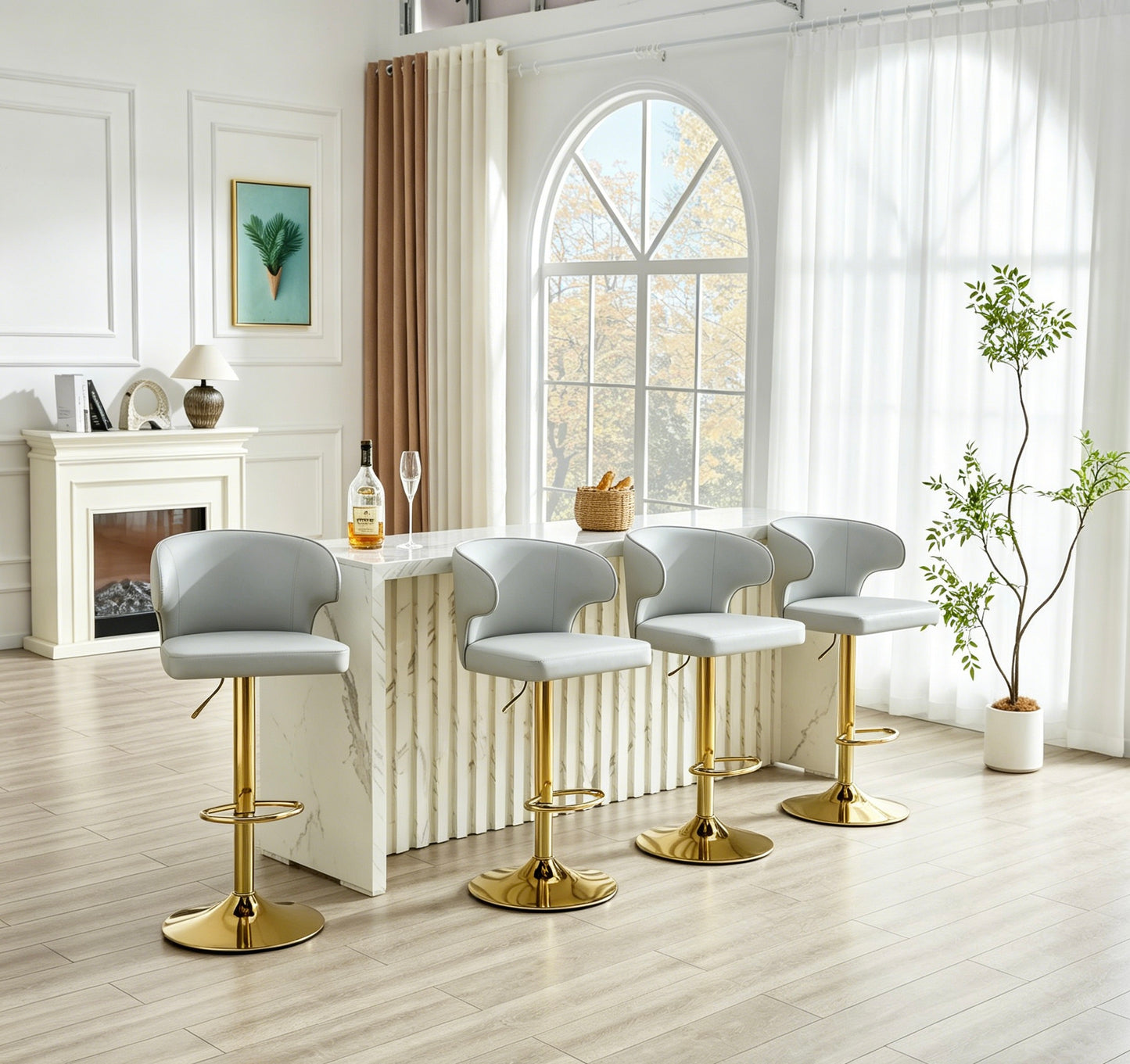 Modern Rotating Adjustable Bar Chair, PU Leather Belt Backrest Swivel
