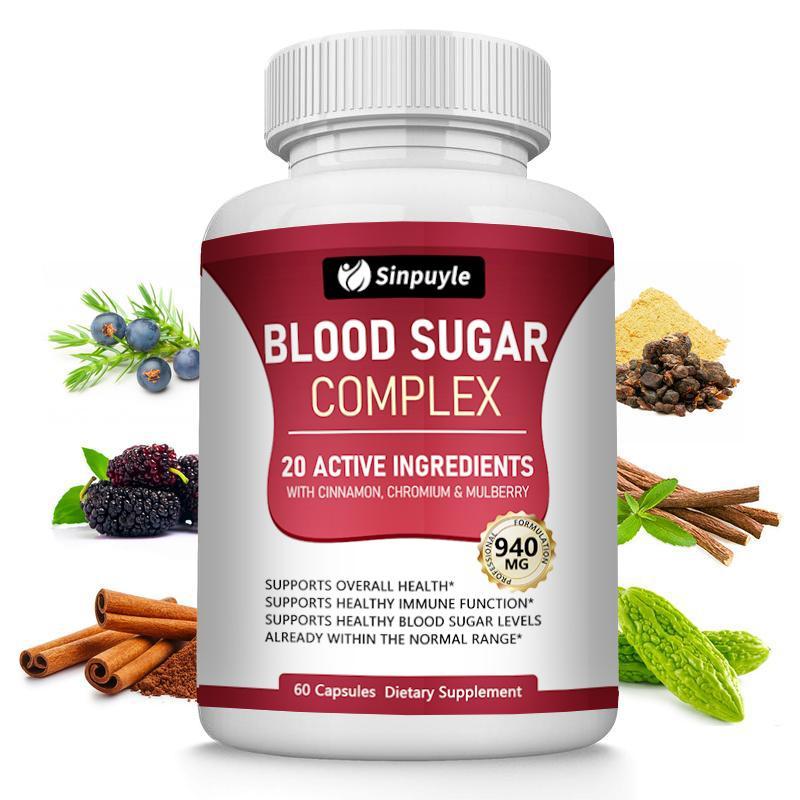 Blood Sugar Complex Supplement - 20 Active Ingredients, 60 Capsules