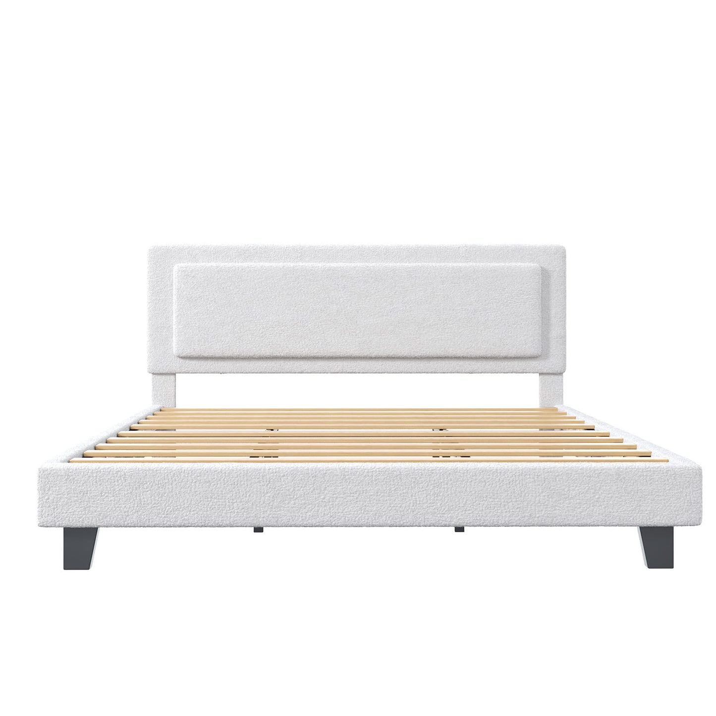 King Size Bed Frame With Adjustable Headboard Wood Slat Upholstered