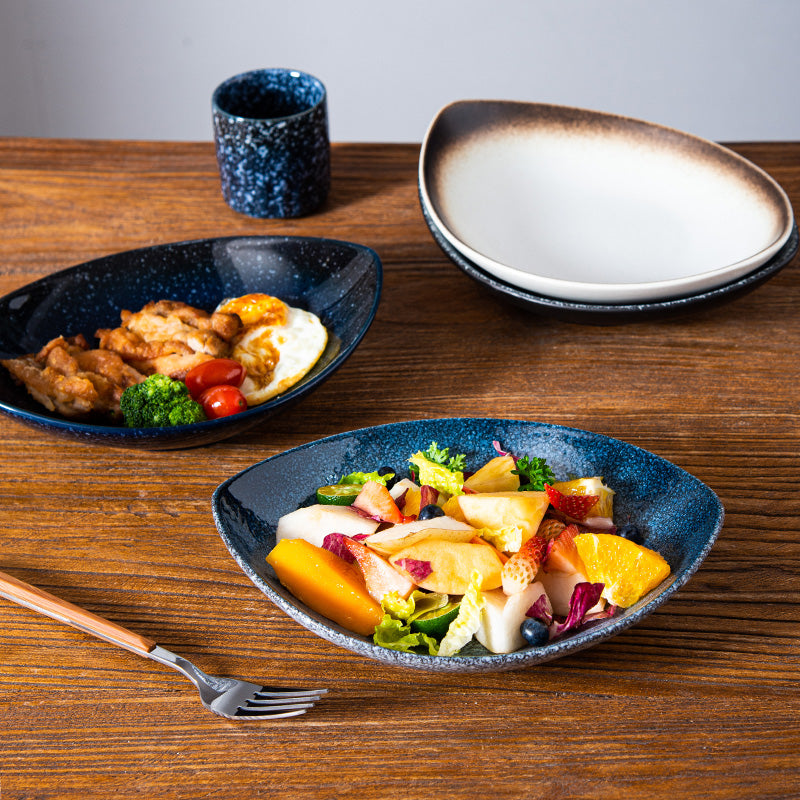 Oval Ceramic Salad Plate - Irregular Shape, 9 & 10 Inch Options, Multiple Colors