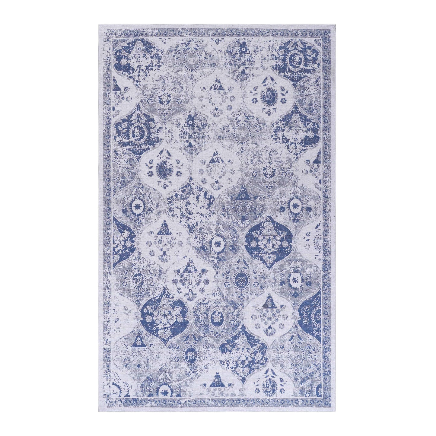 MAVAL Blue Washable Rug 5x8 Area Blue, 5' X 8'