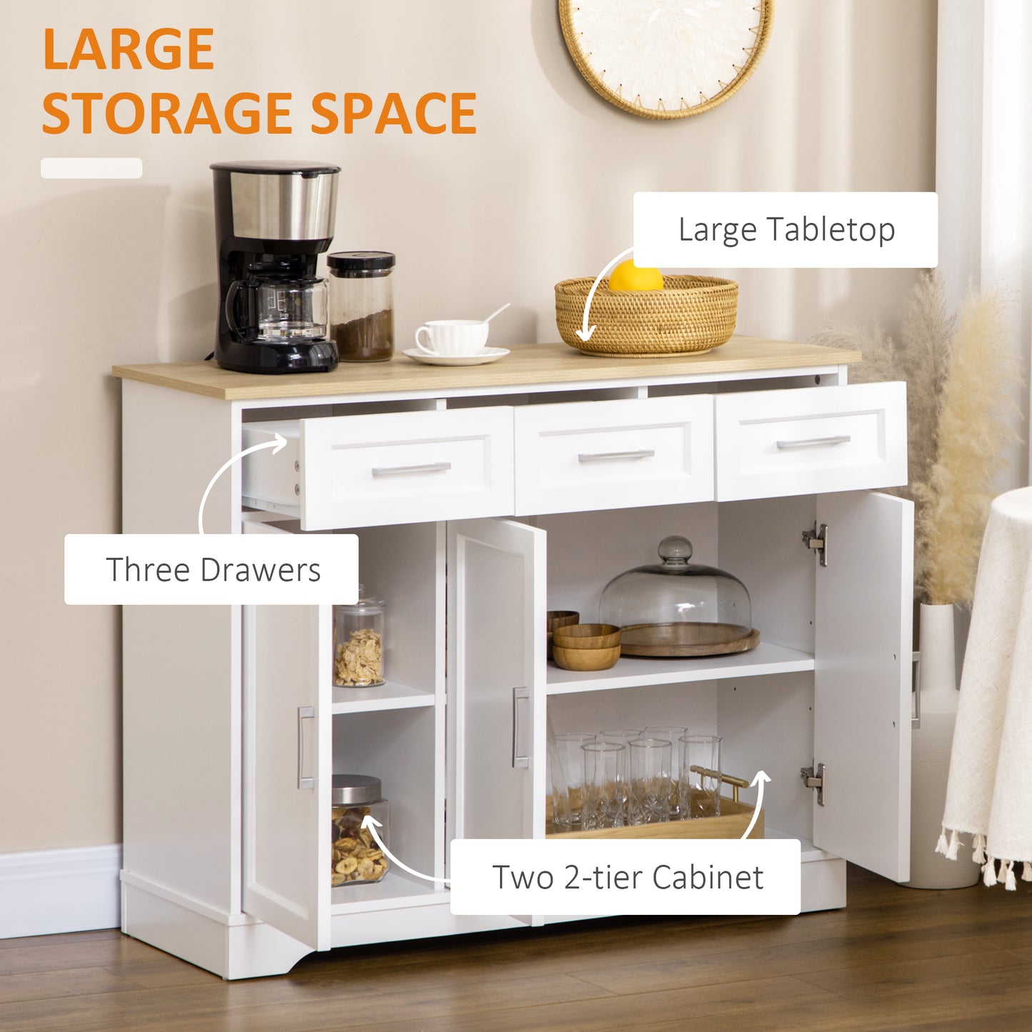 Modern Kitchen Sideboard Buffet Cabinet with Storage - White