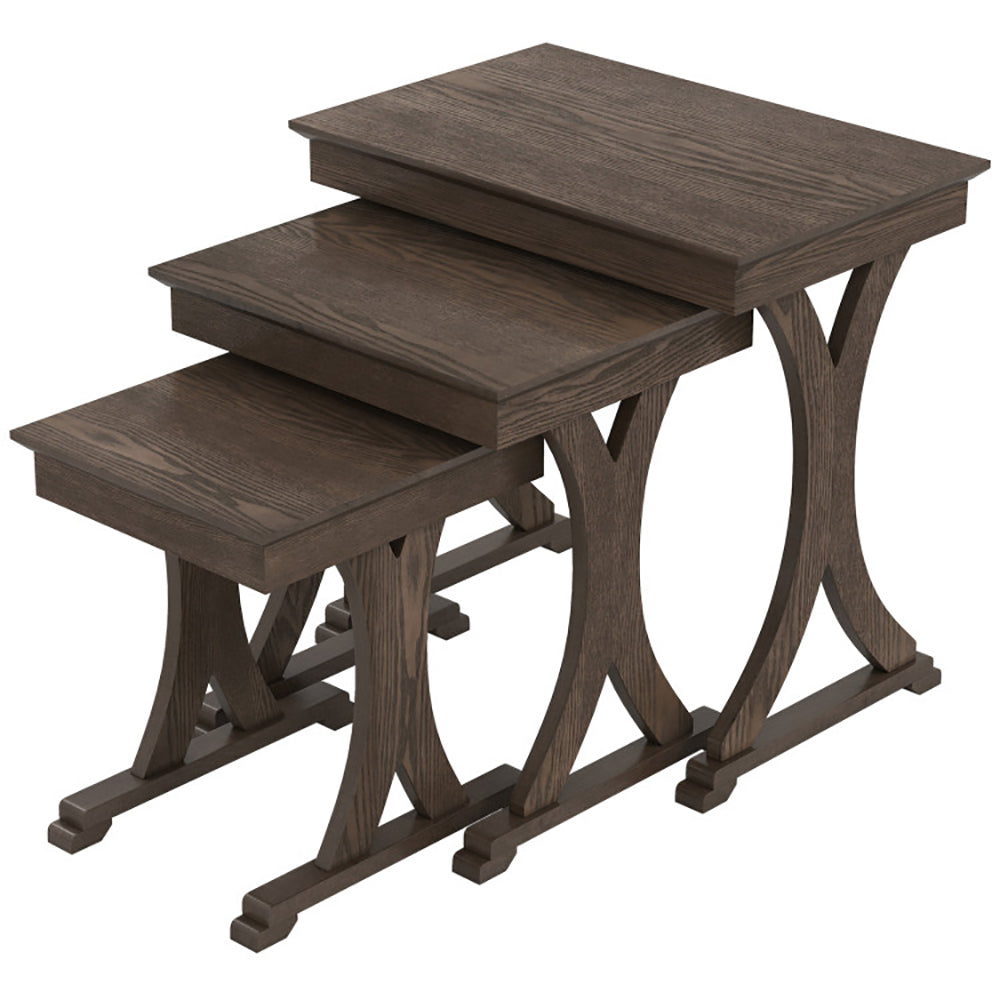 3 Pieces Nesting Coffee Table Side With Solid Rubber Wood Legs For