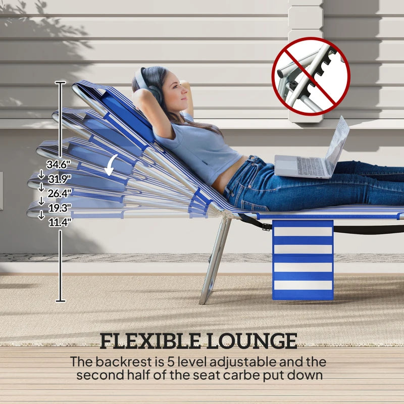 Adjustable Outdoor Chaise Lounge Chair with Face Hole - Blue Stripes