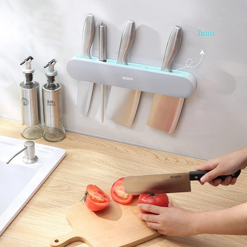 Wall-Mounted Knife Rack with Integrated Storage for Kitchen Organizer