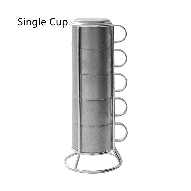 Outdoor Double-Deck Stainless Steel Coffee Cups Set with Storage Rack - Anti-Scald Insulated Drinkware