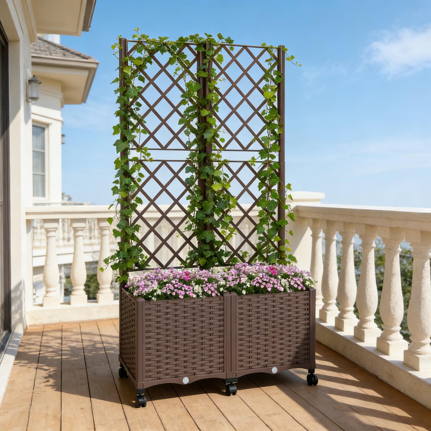 Mobile Raised Garden Planter Box with Trellis - Brown