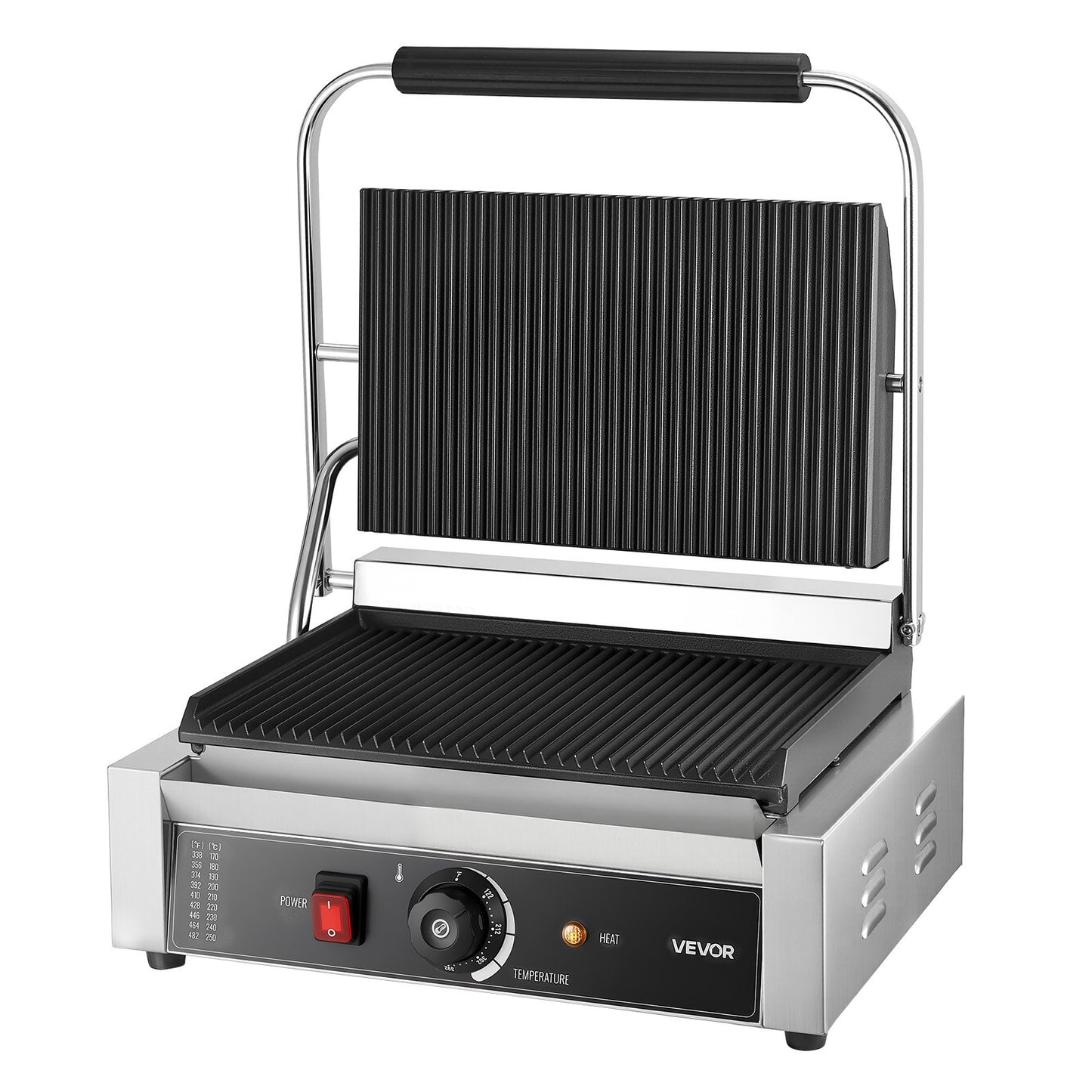 Commercial Electric Panini Press Grill - 13.5x9.3 in Sandwich Maker, Stainless Steel