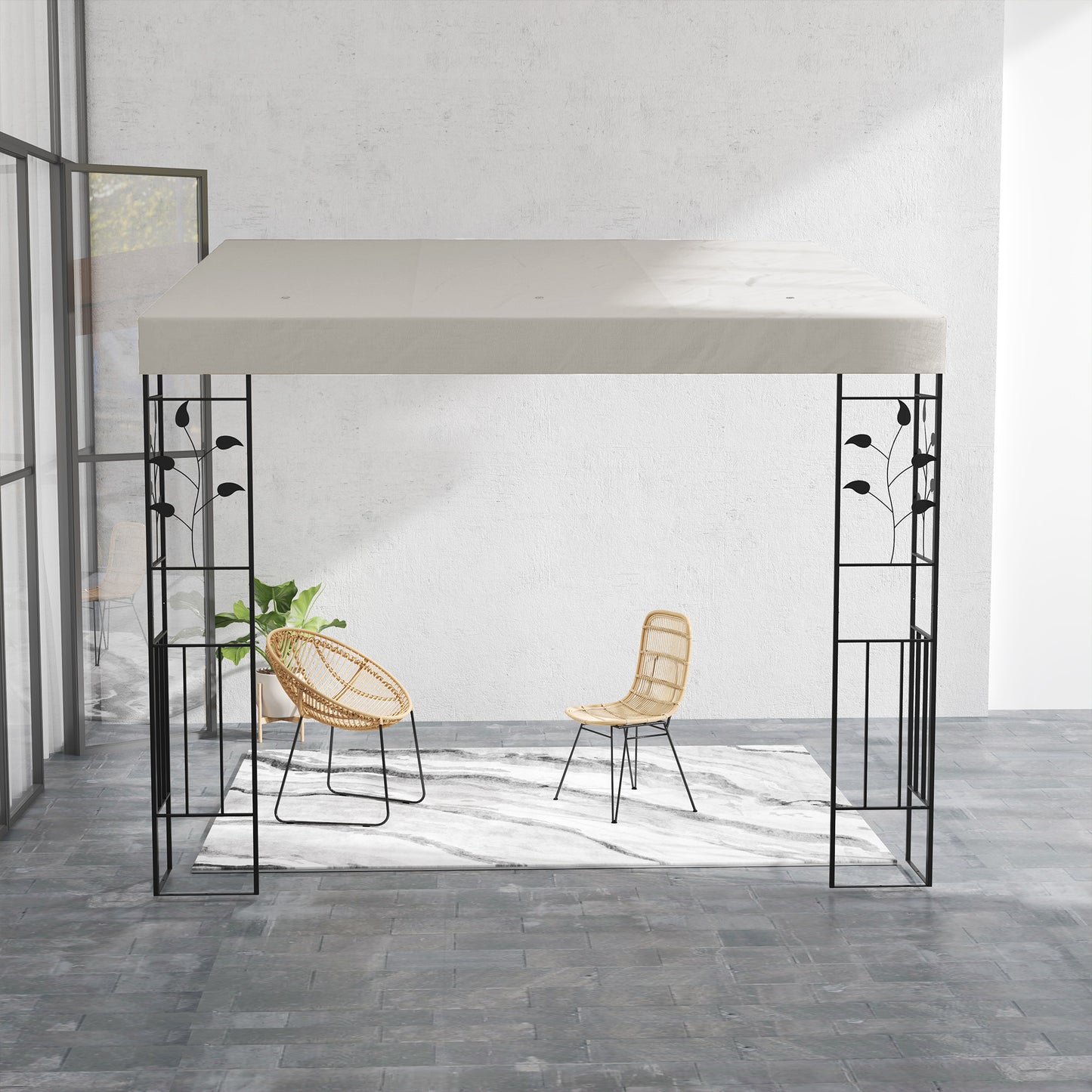 10x10 Outdoor Metal Pergola Canopy with Drainage Holes - Cream White