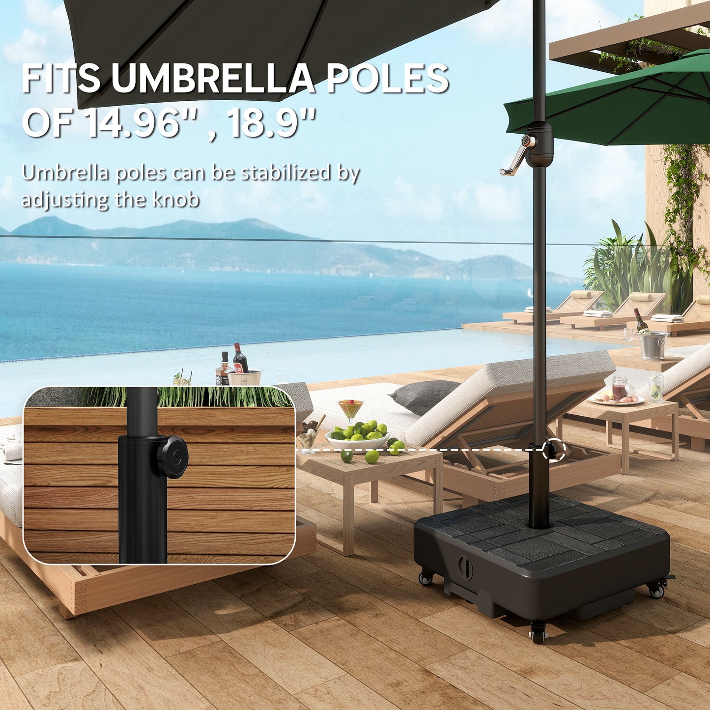 Patio Umbrella Base with Wheels for 1.5" & 1.89" Poles - Black
