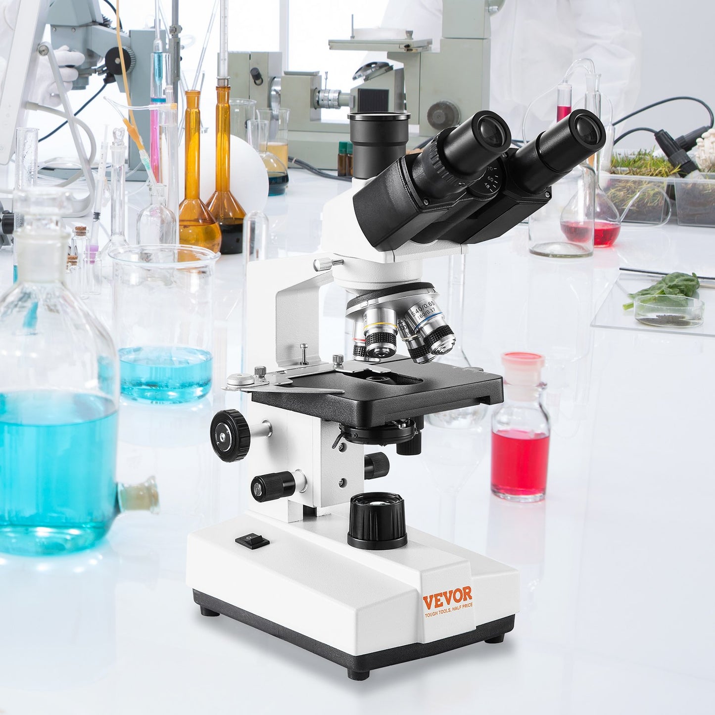 Trinocular Compound Microscope - 40X-5000X Magnification with LED Illumination