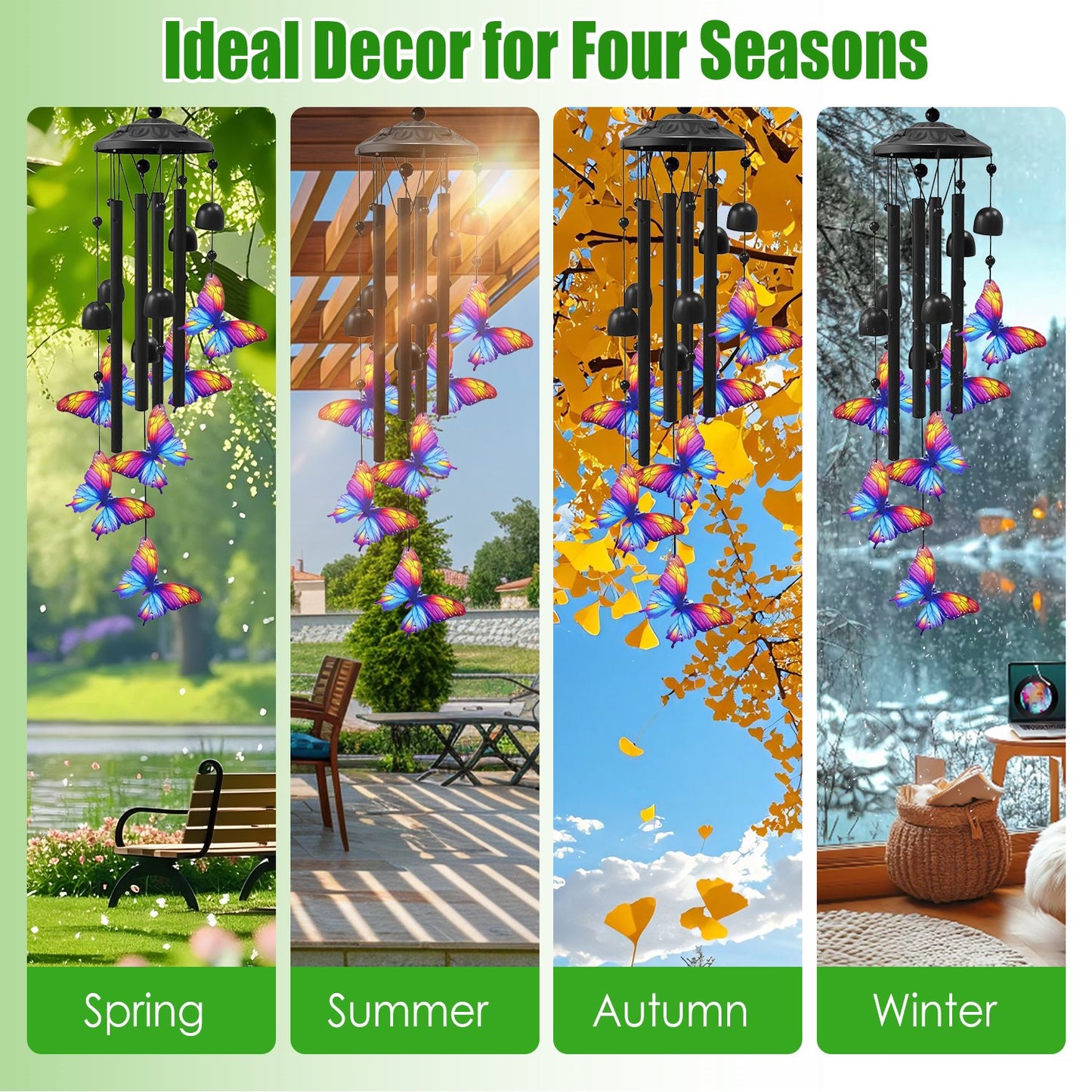Outdoor Metal Wind Chimes with Aluminum Tubes for Garden Yard Patio Decor - Butterfly & Hummingbird Variants