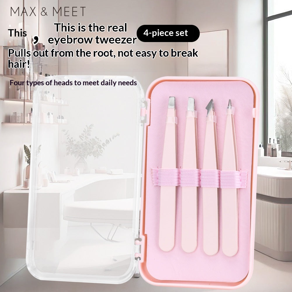 Stainless Steel Eyebrow Tweezers Set - 4-Piece