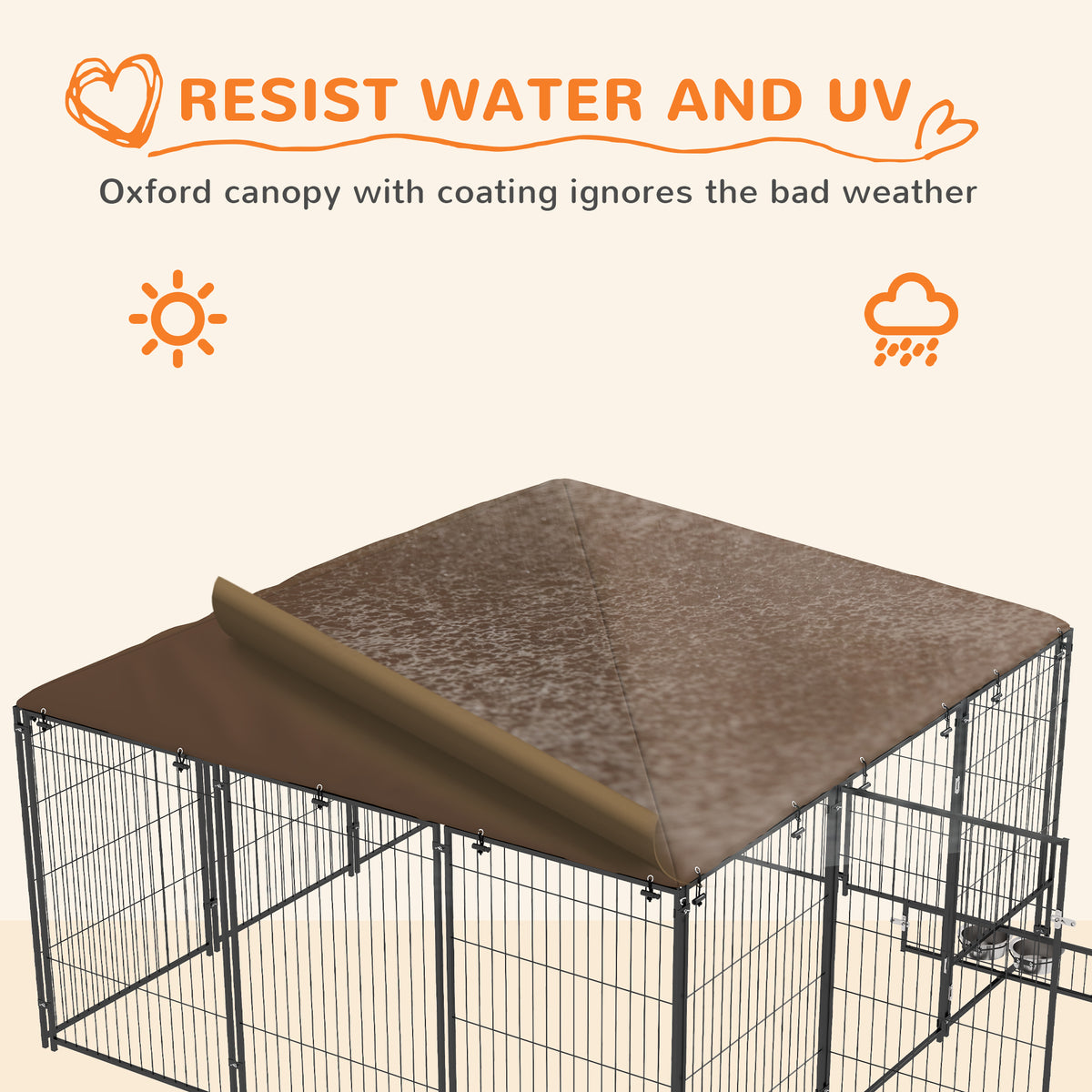 Outdoor Dog Kennel with Canopy - Large Pet Playpen Fence Cage, Coffee