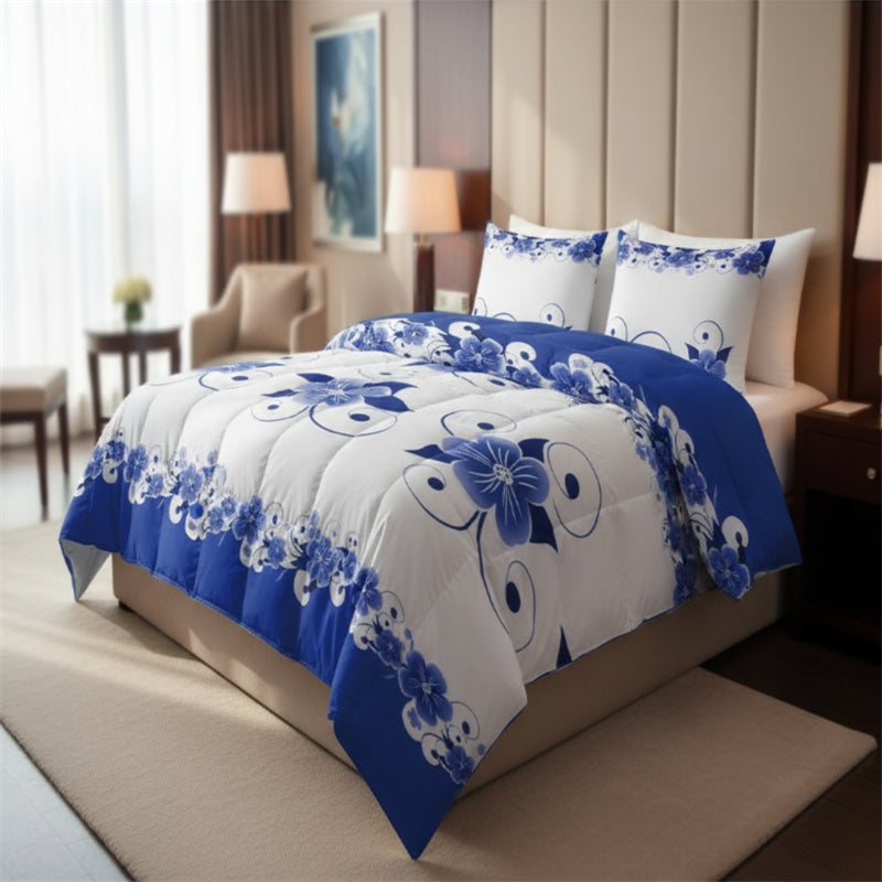 Blue & White Floral Duvet Cover Set - Heavyweight Microfiber