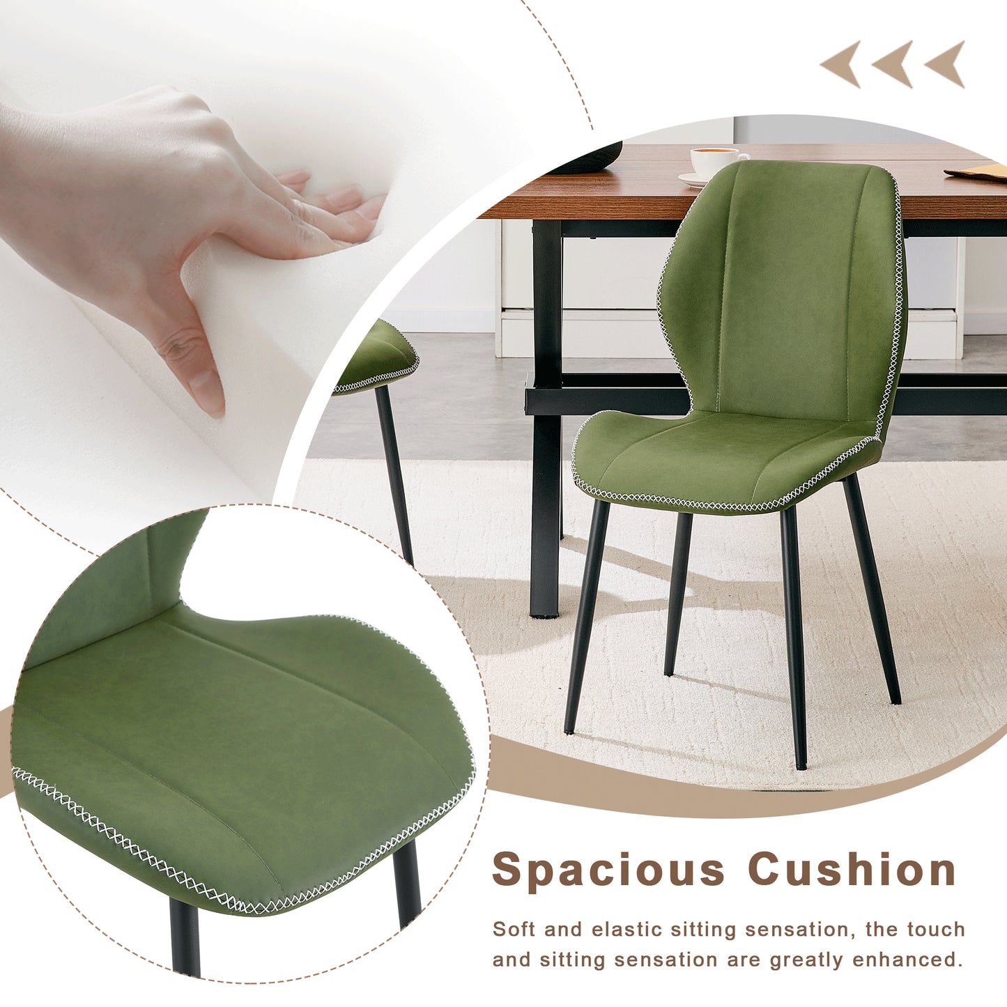 Retro Olive Green PU Dining Chairs - Set of 4 with Metal Legs
