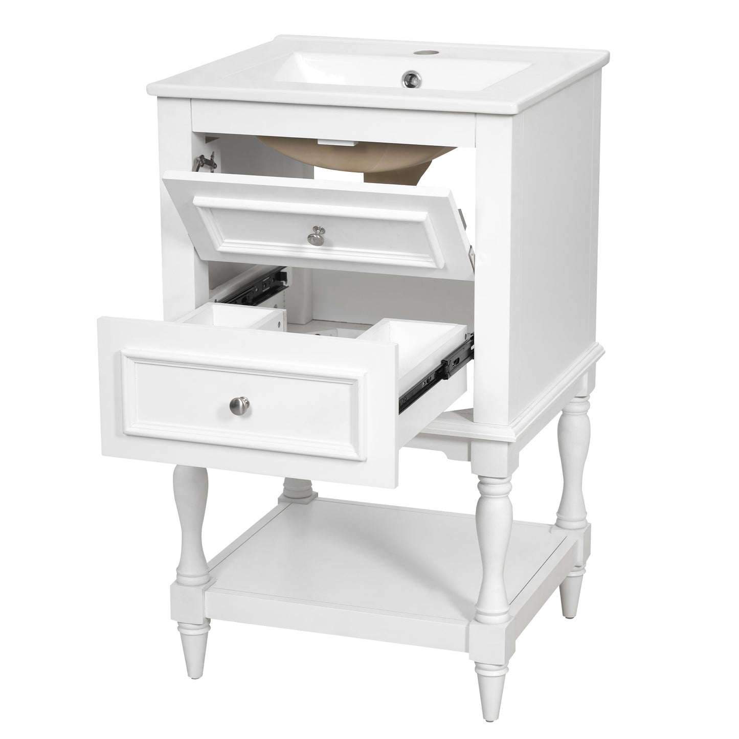 20'' White Bathroom Vanity with Ceramic Sink & Storage Cabinet