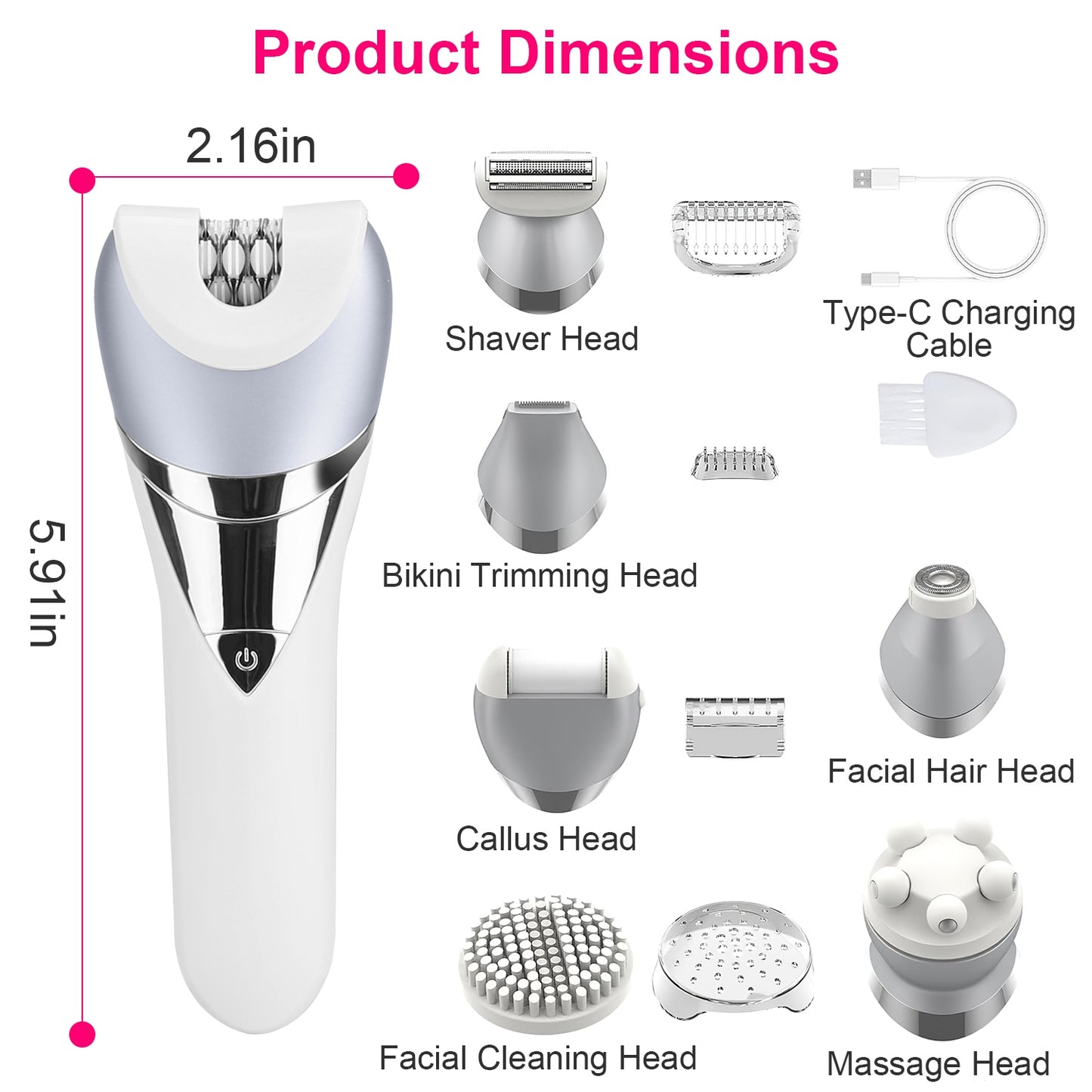 7-in-1 Electric Razor for Women - Cordless Wet & Dry Hair Removal Kit