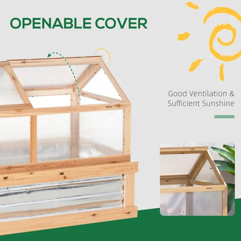 Wooden Garden Cold Frame Greenhouse with Cover - Elevated Planting Bed for Outdoors