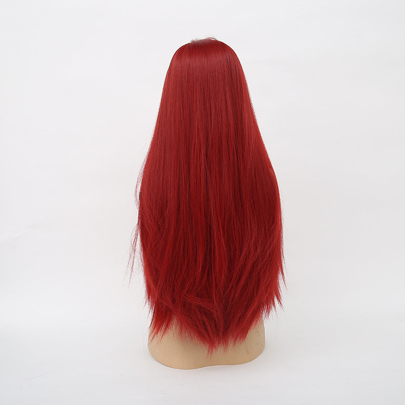 Wine Red Synthetic Wig - Long Straight Hair for Women, Heat-Resistant, Middle Part