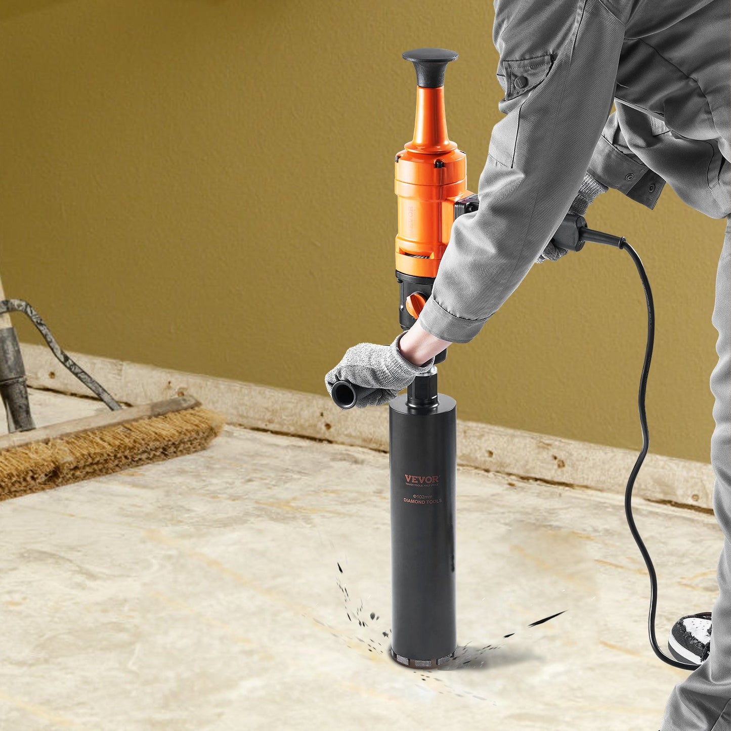 Vevor 4-Inch Wet Concrete Core Drill Rig with Two-Speed 1500W Handheld Power Tool - Orange