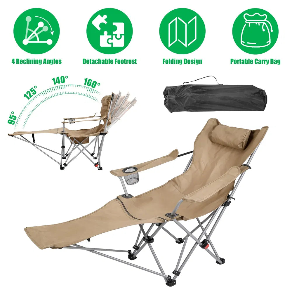 Adjustable Folding Camping Chair with Footrest and Cup Holder
