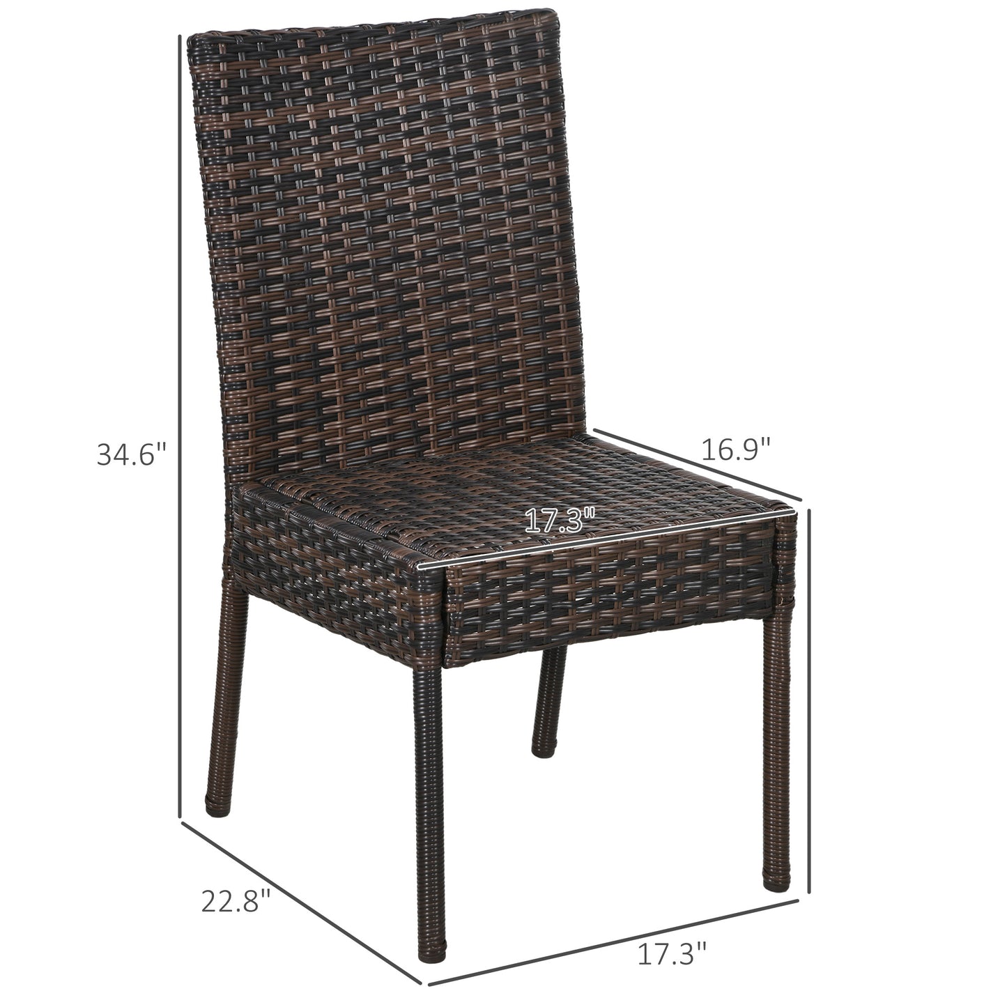 4-Piece Brown Rattan Outdoor Dining Chairs Set with Cushions