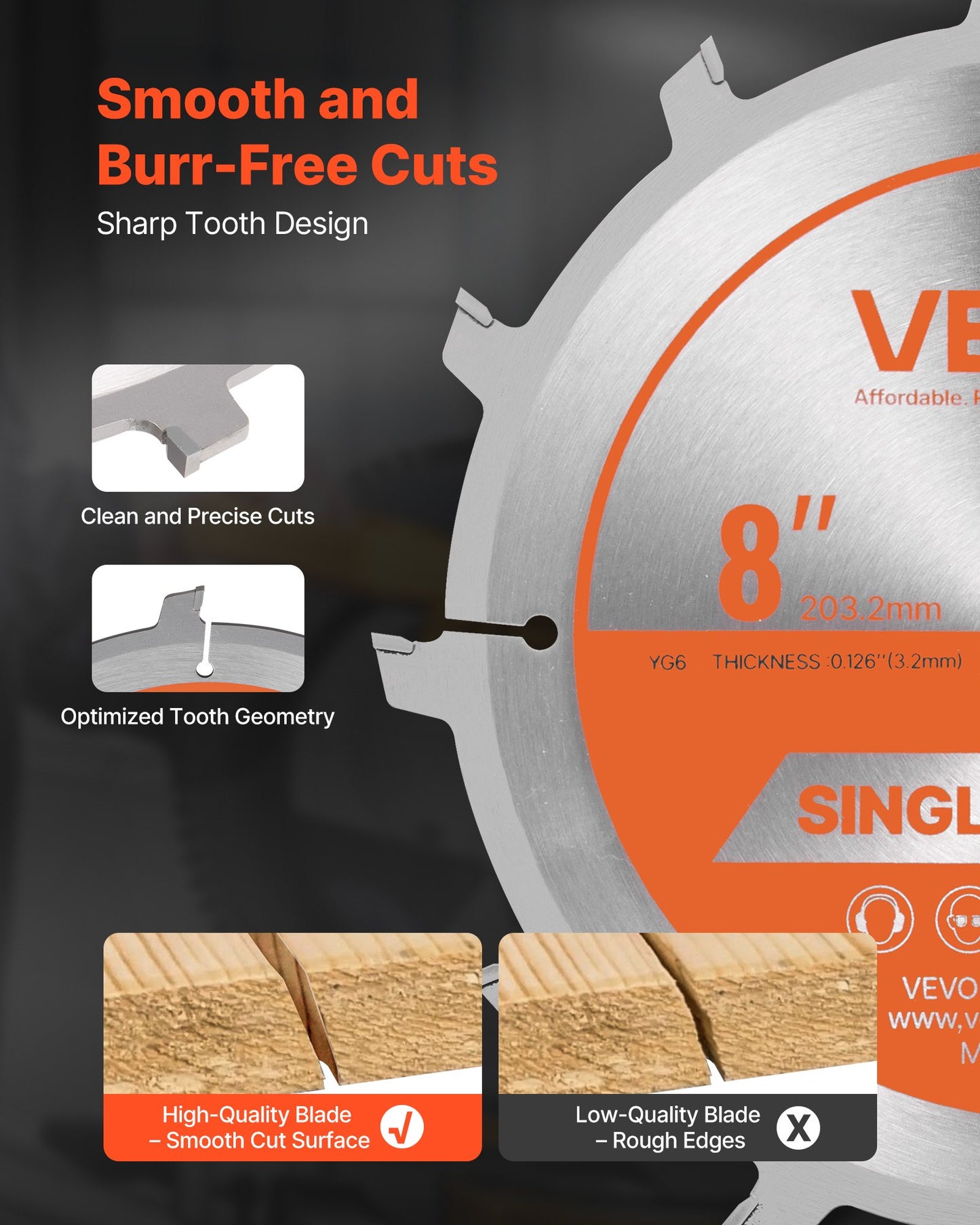 8-Inch Dado Blade Set with Chippers and Shims for Precise Woodworking - Orange
